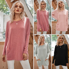 Load image into Gallery viewer, Autumn 2020 Fashion Women Knitted Sweater Solid Color O Neck Long Sleeves Pocket Loose Casul  Elegant Mujier ChicTops Winter
