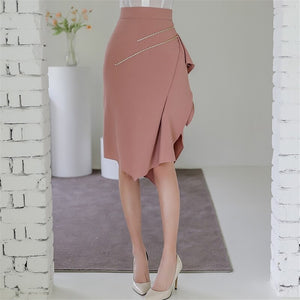 Autumn 2020 New Korean Style 2 Piece Set Office Lady Temperament Slim Perspective Shirt And Pink Studded Ruffle Skirt Work Set