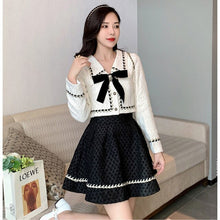 Load image into Gallery viewer, Autumn 2021 New Fashion Two-Piece Set for Women Fall Outfit Bow Lapel Crop Jacket and Loose Mini Skirt Puff Skirt Set Sweet