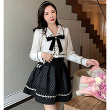 Load image into Gallery viewer, Autumn 2021 New Fashion Two-Piece Set for Women Fall Outfit Bow Lapel Crop Jacket and Loose Mini Skirt Puff Skirt Set Sweet