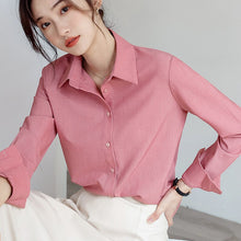 Load image into Gallery viewer, Autumn 2021 New Solid Color Lapel Long-sleeved Shirt Women Simple Loose Chiffon Blouse Shirt Elegant Slim Office Lady Tops