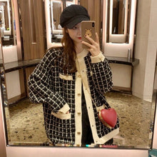 Load image into Gallery viewer, Autumn 2021 New Sweater Coat Retro Shirt Check Long Sleeve Single Breasted Plaid Loose Knit Cardigan Tide Ladies