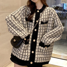 Load image into Gallery viewer, Autumn 2021 New Sweater Coat Retro Shirt Check Long Sleeve Single Breasted Plaid Loose Knit Cardigan Tide Ladies