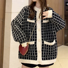 Load image into Gallery viewer, Autumn 2021 New Sweater Coat Retro Shirt Check Long Sleeve Single Breasted Plaid Loose Knit Cardigan Tide Ladies