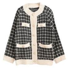 Load image into Gallery viewer, Autumn 2021 New Sweater Coat Retro Shirt Check Long Sleeve Single Breasted Plaid Loose Knit Cardigan Tide Ladies