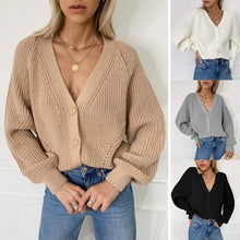 Load image into Gallery viewer, Autumn And Winter 2021 New Sweater Women Cardigan Solid Color V-neck Lantern Sleeve Button Knit Cardigan Knitted Jacket Women&#39;s
