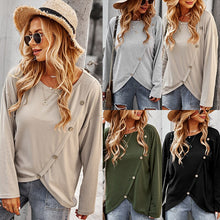 Load image into Gallery viewer, Autumn And Winter Long-sleeved Sweater Women&#39;s Round Neck Long-sleeved Loose Solid Color T-shirt Retro Women Fashion Tops.