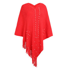 Load image into Gallery viewer, Autumn And Winter New Style 2021 Shawl Cloak Sweater Casual V-neck Beaded Pure Color Tassel Sweater Women