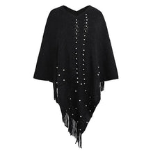 Load image into Gallery viewer, Autumn And Winter New Style 2021 Shawl Cloak Sweater Casual V-neck Beaded Pure Color Tassel Sweater Women