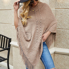 Load image into Gallery viewer, Autumn And Winter New Style 2021 Shawl Cloak Sweater Casual V-neck Beaded Pure Color Tassel Sweater Women