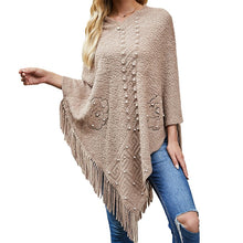 Load image into Gallery viewer, Autumn And Winter New Style 2021 Shawl Cloak Sweater Casual V-neck Beaded Pure Color Tassel Sweater Women