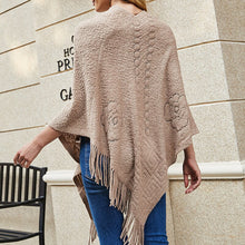 Load image into Gallery viewer, Autumn And Winter New Style 2021 Shawl Cloak Sweater Casual V-neck Beaded Pure Color Tassel Sweater Women