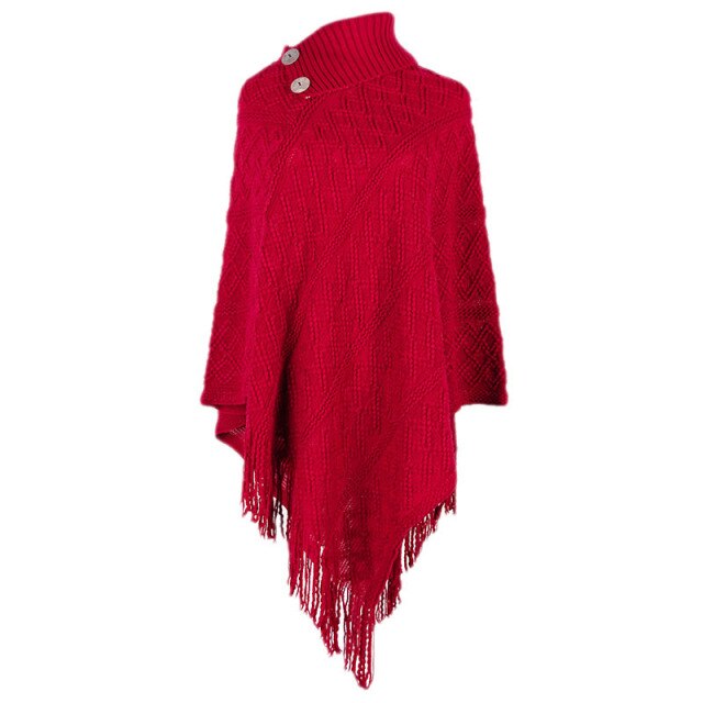 Autumn And Winter New Style 2021 Tassel Cloak Shawl Button Half Open Collar Women Retro Hedging Diamond Check Ladies Sweater
