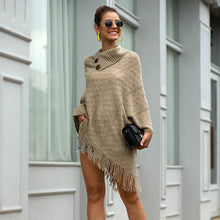 Load image into Gallery viewer, Autumn And Winter New Style 2021 Tassel Cloak Shawl Button Half Open Collar Women Retro Hedging Diamond Check Ladies Sweater