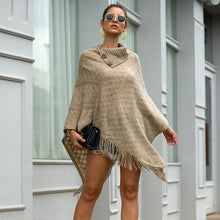 Load image into Gallery viewer, Autumn And Winter New Style 2021 Tassel Cloak Shawl Button Half Open Collar Women Retro Hedging Diamond Check Ladies Sweater