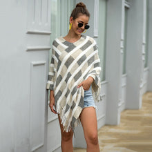 Load image into Gallery viewer, Autumn And Winter New Women&#39;s Casual V-neck Pullover Fashion Long-sleeved Shawl Fringed Cloak Plaid Knitted Top Women