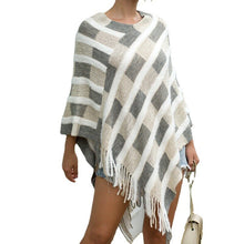 Load image into Gallery viewer, Autumn And Winter New Women&#39;s Casual V-neck Pullover Fashion Long-sleeved Shawl Fringed Cloak Plaid Knitted Top Women