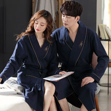 Load image into Gallery viewer, Autumn Bathrobe Lovers 100% Cotton sleep top Kimono Robes For Couple Male Navy Blue Robes Long Bath Robe Bride Robe Dress Gown