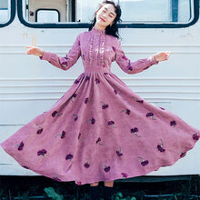Load image into Gallery viewer, Autumn Bohemian Style Woman Corduroy Dress Vintage Embroidery Floral Elastic Waist Mori Girl Boho Dresses Retro Vestido Festa