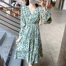 Load image into Gallery viewer, Autumn Floral Chiffon Dress for Women Party French Vintage Office Lady Casual Slim Waist Midi Dresses 2021 New Clothes