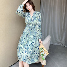 Load image into Gallery viewer, Autumn Floral Chiffon Dress for Women Party French Vintage Office Lady Casual Slim Waist Midi Dresses 2021 New Clothes
