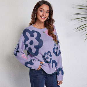 Autumn Flower Sweater Women Jumper Ladies Long Sleeve Knitted Sweater Pullover Women Loose Sweater For Women Knitwear 2021