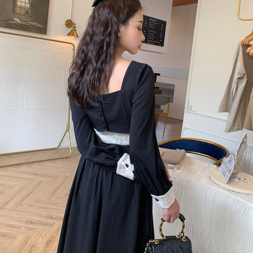 Autumn French Retro Long Dress Black Hepburn Style Little Black Dress Temperament Dress Women's Clothing