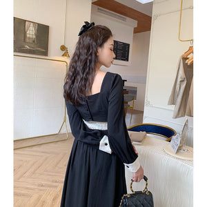 Autumn French Retro Long Dress Black Hepburn Style Little Black Dress Temperament Dress Women's Clothing