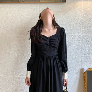 Autumn French Retro Long Dress Black Hepburn Style Little Black Dress Temperament Dress Women's Clothing