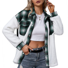Load image into Gallery viewer, Autumn Jacket Women 2021 Vintage Stylish Plaid Jacket Fluffy Fleece Splicing Single Breasted Winter Chic Tops Coat Outerwear