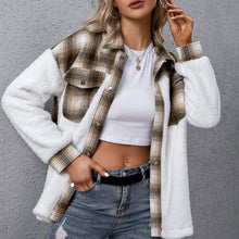 Load image into Gallery viewer, Autumn Jacket Women 2021 Vintage Stylish Plaid Jacket Fluffy Fleece Splicing Single Breasted Winter Chic Tops Coat Outerwear