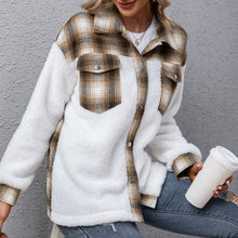 Load image into Gallery viewer, Autumn Jacket Women 2021 Vintage Stylish Plaid Jacket Fluffy Fleece Splicing Single Breasted Winter Chic Tops Coat Outerwear