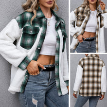 Load image into Gallery viewer, Autumn Jacket Women 2021 Vintage Stylish Plaid Jacket Fluffy Fleece Splicing Single Breasted Winter Chic Tops Coat Outerwear