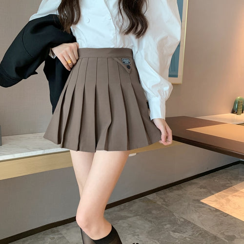 Autumn Kawaii Pleated Mini Skirt Women Vintage Korean Style Party Mini Skirt Female Casual High-Waisted Solid Y2K Skirts 2021