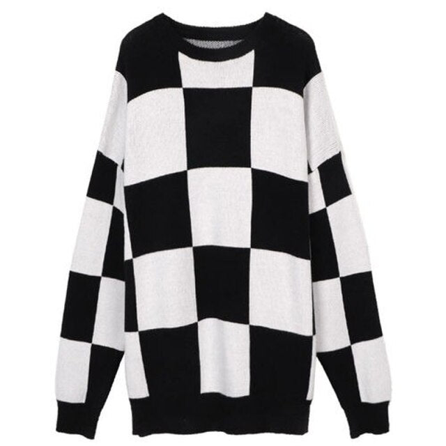 Autumn Knitted Pullover Sweater Women Casual Plaid Patchwork Oversize Sweater Top Female Loose Korean Designer Warm Sweater 2021