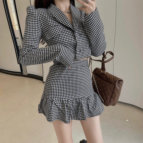 Autumn Korean Fashion Two Piece Set Women Office Style Elegant Skirt Suits Winter 2021 Slim Long Sleeve Coat Designer Mini Skirt