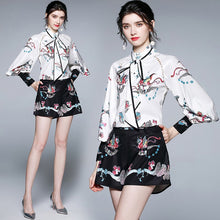 Load image into Gallery viewer, Autumn Lantern Long Sleeve Floral Print Gothic Two Piece Pants Suits Women&#39;s Tops And Shorts White Shirt + Wide Leg Shorts Sets