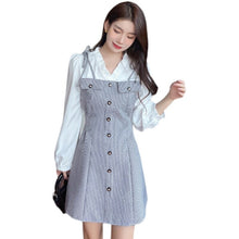 Load image into Gallery viewer, Autumn Long Sleeve Single-breasted V-neck Mini Dress Women Fashion Patchwork Plaid Print Slim Party Dresses Female Vestidos