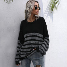 Load image into Gallery viewer, Autumn Lounging Loose Women Knitted Sweater Striped Splicing Pullover Tunics Casual Sweaters Jumper Female Knitted Wear