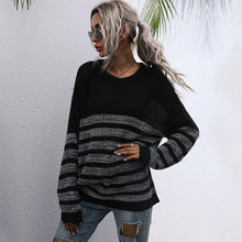 Load image into Gallery viewer, Autumn Lounging Loose Women Knitted Sweater Striped Splicing Pullover Tunics Casual Sweaters Jumper Female Knitted Wear