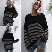 Load image into Gallery viewer, Autumn Lounging Loose Women Knitted Sweater Striped Splicing Pullover Tunics Casual Sweaters Jumper Female Knitted Wear