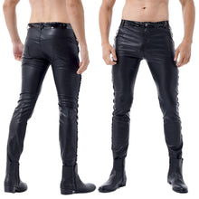 Load image into Gallery viewer, Autumn Men Leather Pants Skinny Fit Elastic Plus Size PU Leather Trousers Windproof Casual Motorcycle Trousers Pants Streetwear