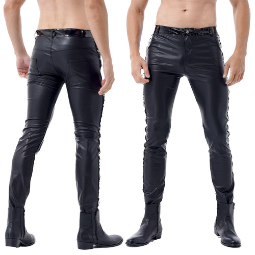 Autumn Men Leather Pants Skinny Fit Elastic Plus Size PU Leather Trousers Windproof Casual Motorcycle Trousers Pants Streetwear