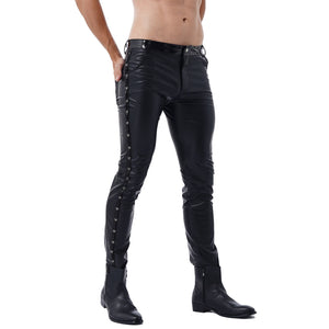 Autumn Men Leather Pants Skinny Fit Elastic Plus Size PU Leather Trousers Windproof Casual Motorcycle Trousers Pants Streetwear
