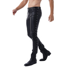 Load image into Gallery viewer, Autumn Men Leather Pants Skinny Fit Elastic Plus Size PU Leather Trousers Windproof Casual Motorcycle Trousers Pants Streetwear