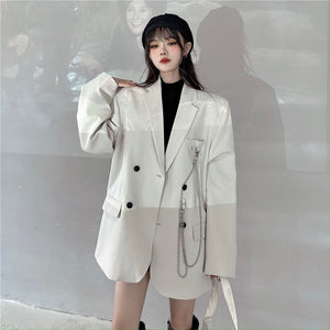 Autumn New Beige Profile Small Suit Female Padded Shoulder Wide Version Temperament Long Coat Blazer Feminino Fashion Office