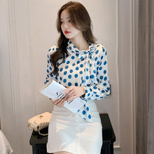 Load image into Gallery viewer, Autumn New Big Polka Dot Bowknot Chiffon Shirt High-end Fashion Long Sleeve Office Lady Blouse Shirt Elegant Slim Clothing
