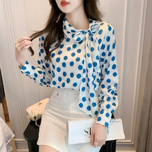 Load image into Gallery viewer, Autumn New Big Polka Dot Bowknot Chiffon Shirt High-end Fashion Long Sleeve Office Lady Blouse Shirt Elegant Slim Clothing