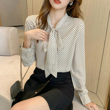 Load image into Gallery viewer, Autumn New Blusas mujer de Moda 2021 Women&#39;s Chiffon Shirt Classic Polka Dot Long Sleeve Tie Mulberry Silk Shirt