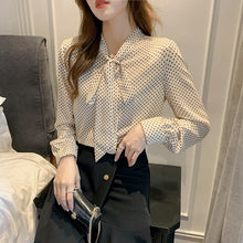 Load image into Gallery viewer, Autumn New Blusas mujer de Moda 2021 Women&#39;s Chiffon Shirt Classic Polka Dot Long Sleeve Tie Mulberry Silk Shirt